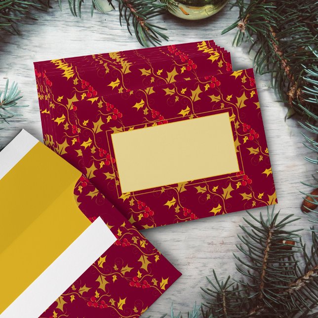 Berry red and gold holly leaves pattern Christmas Envelope (Creator Uploaded)