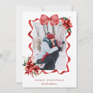 Berry Red Bow Frame Photo Christmas Holiday Card