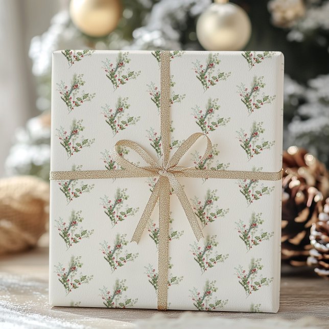 berry red cream botanical holiday christmas wrapping paper (Creator Uploaded)