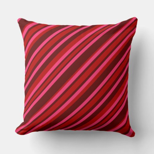 Berry Red Diagonal Stripe Throw Pillow