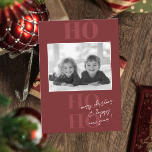 Berry Red Ho Ho Ho and Photo Christmas Invitation