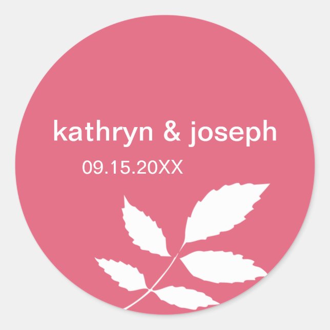 Berry red modern leaves name wedding favor label (Front)