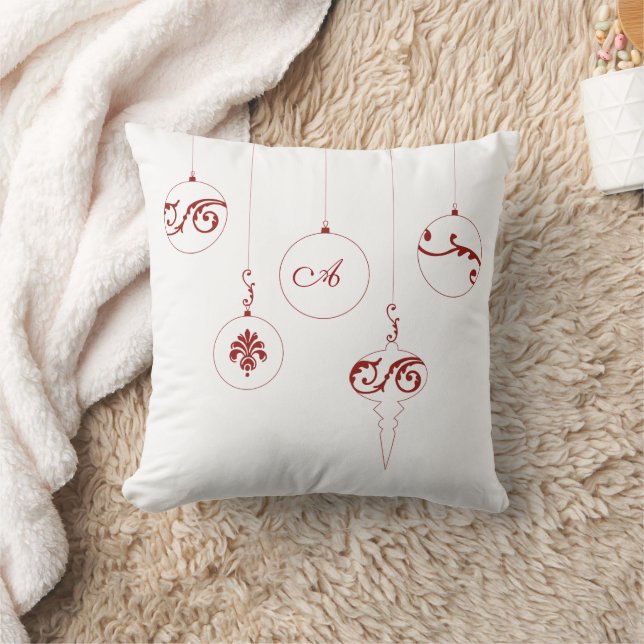 Berry Red Monogram Bauble Christmas Ornaments Throw Pillow (Blanket)