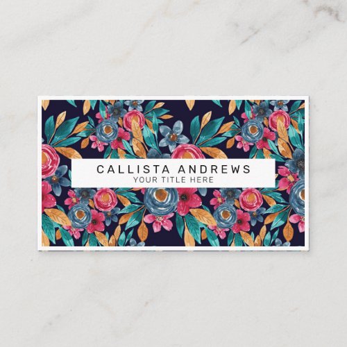 Berry Red Navy Mustard Watercolor Flowers Art Business Card