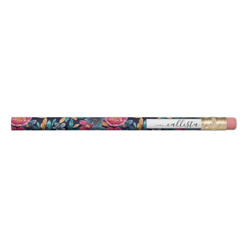 Berry Red Navy Mustard Watercolor Flowers Art Pencil