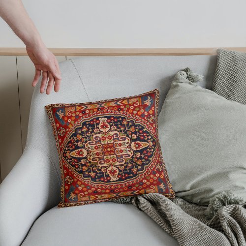 Berry Red  Onyx Oriental Persian Qashqai Rug Throw Pillow