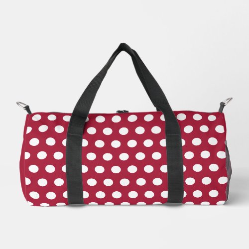 Berry Red White Polka Dot Pattern Design Duffle Bag