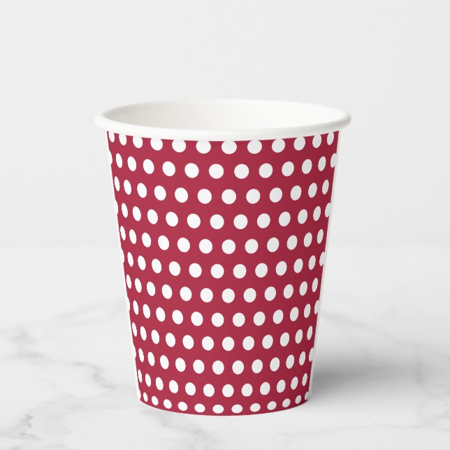 Berry Red White Polka Dot Pattern Design Paper Cups (Front)