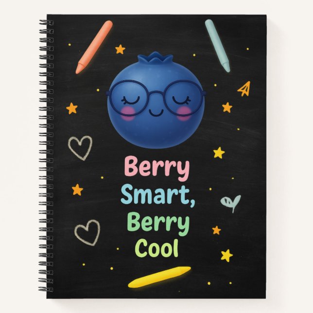 Berry Smart Berry Cool – Blueberry Chalkboard  Notebook (Front)