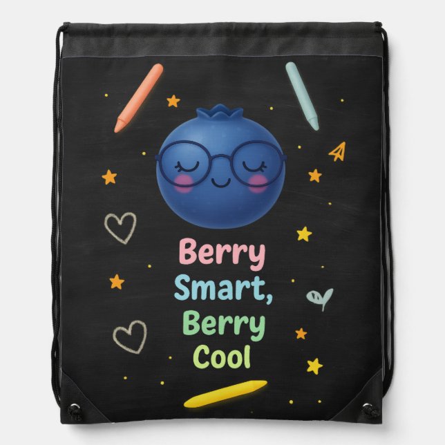 Berry Smart, Berry Cool–Cute Blueberry  Drawstring Bag (Front)