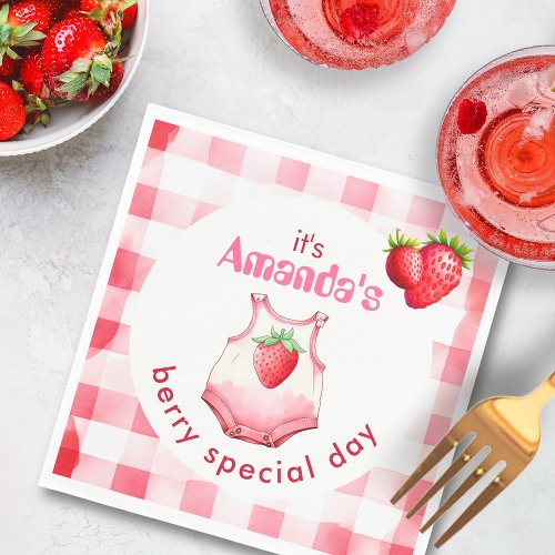 Berry Special Baby Shower Gingham Strawberry Party Napkins