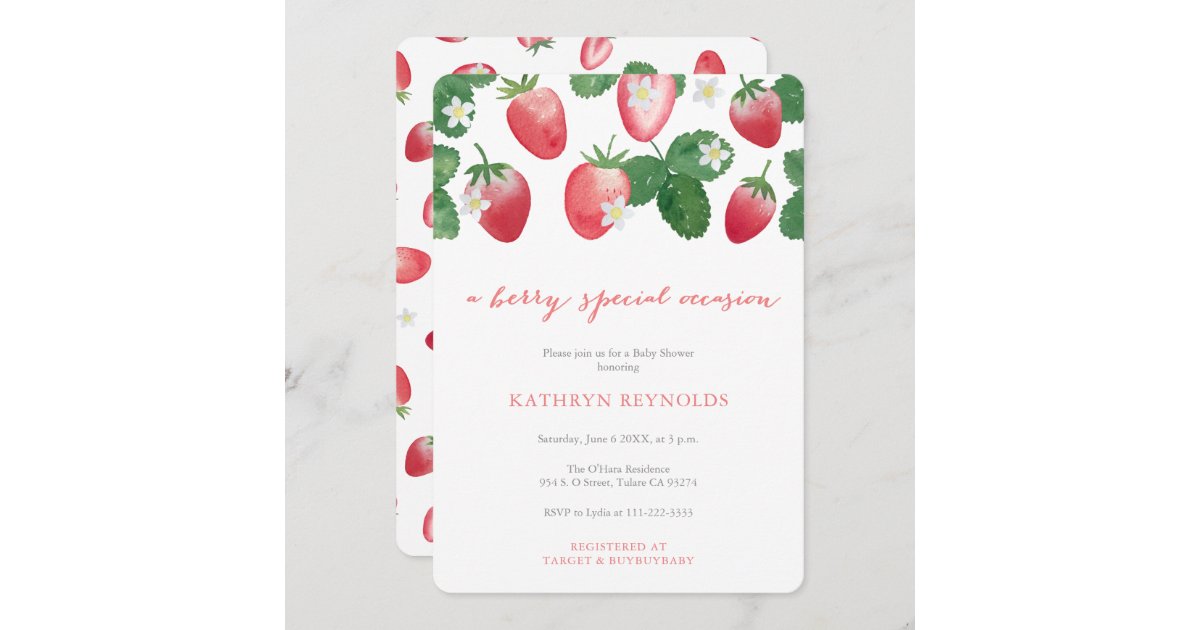 Strawberry baby shower berry sweet budget invite, Zazzle