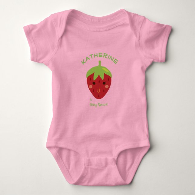 Berry Special Personalized Smiling Strawberry Baby Bodysuit (Front)