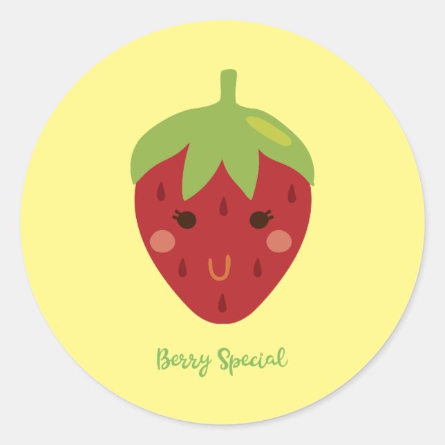 Berry Special Smiling Strawberry Classic Round Sticker (Front)