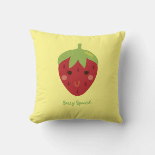 Berry Special Smiling Strawberry  Throw Pillow
