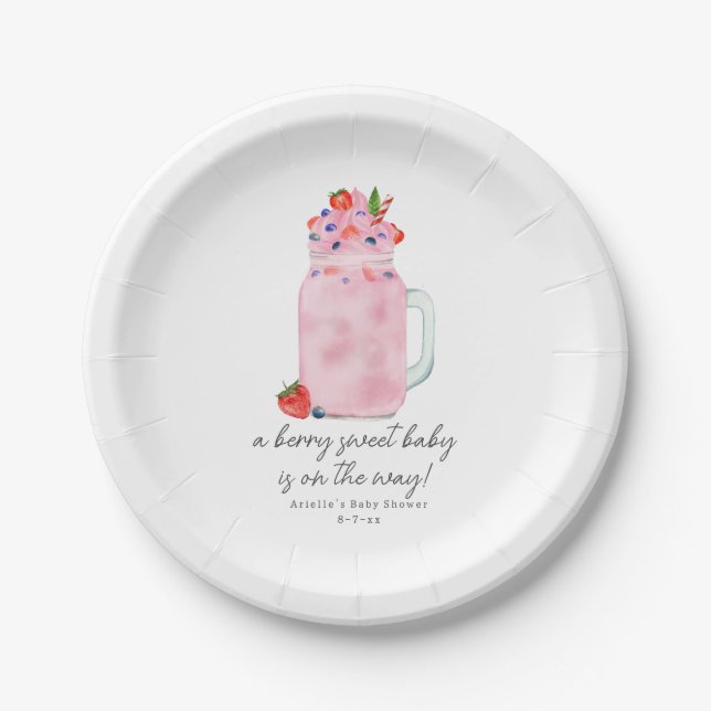Berry Special Smoothie Baby Shower Paper Plates (Front)