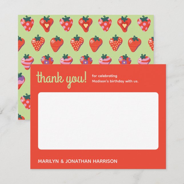 Berry Special Strawberry Birthday - Kiwi Thank You Card (Front/Back)