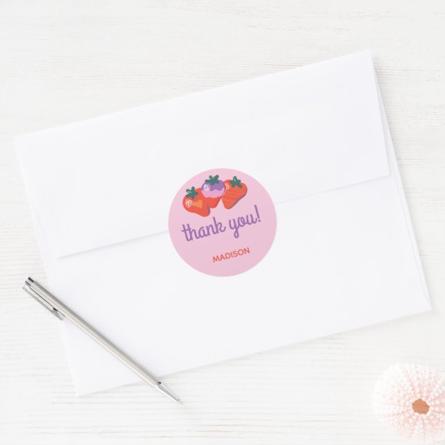 Berry Special Strawberry Birthday - Pink Classic Round Sticker (Envelope)