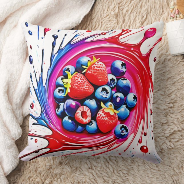 Berry Splash: Color Burst Throw Pillow (Blanket)