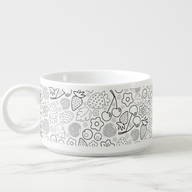 Berry Strawberry Cherry Black Hand drawn Modern. Bowl (Right)