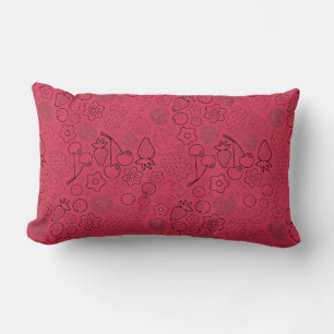 Berry Strawberry Cherry Black Hand drawn Modern. Lumbar Pillow