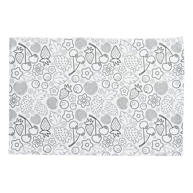 Berry Strawberry Cherry Black Hand drawn Modern. Pillow Case (Back)