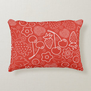 Berry Strawberry Cherry White Hand drawn Modern. Accent Pillow