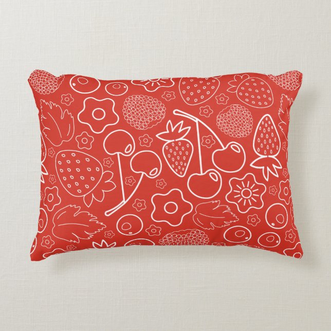 Berry Strawberry Cherry White Hand drawn Modern. Accent Pillow (Front)