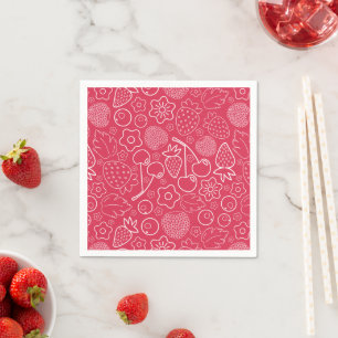 Berry Strawberry Cherry White Hand drawn Modern. Napkins