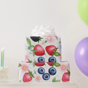 Berry Strawberry flowers Birthday Party for her Wrapping Paper