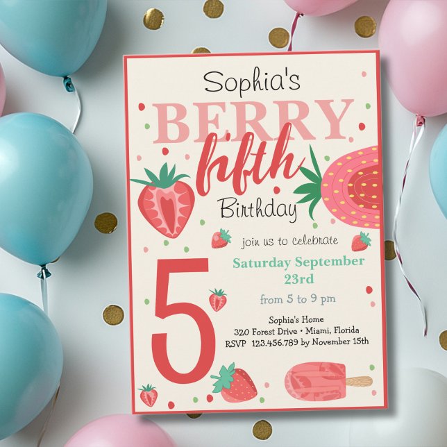 Berry strawberry kids birthday invitation (Creator Uploaded)