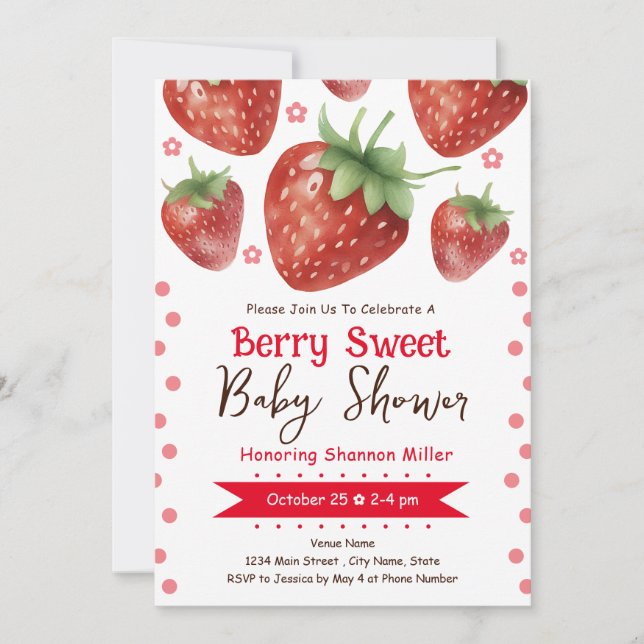 Berry Swee Baby Shower Watercolor Girl Invitation (Front)