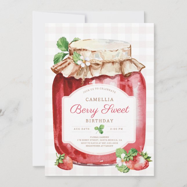 Berry Sweer Strawberry Jam Jar Birthday Party  Invitation (Front)