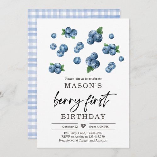 Berry Sweet 1st Birthday Boy Blueberry Invite