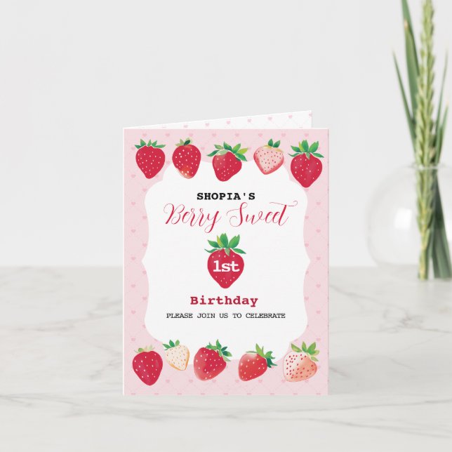 Berry Sweet 1st Birthday Folded Invitation (Front)