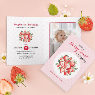 Berry Sweet 1st Birthday folded Invitation