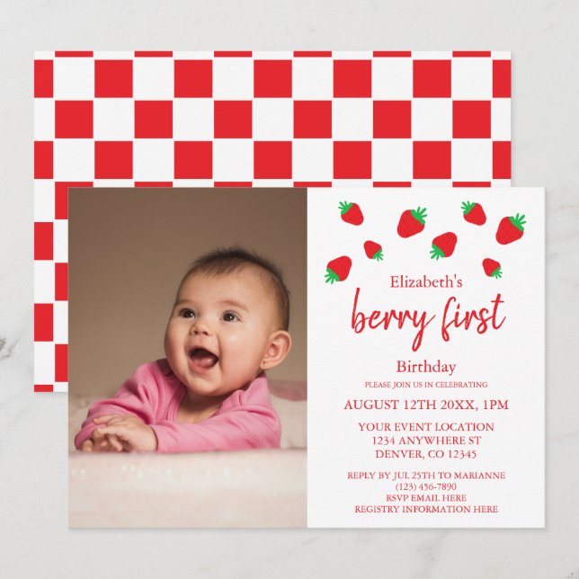 Berry Sweet 1st Birthday Invitation (Front/Back)