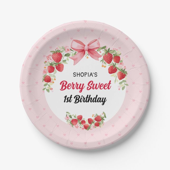 Berry Sweet 1st Birthday Paper Plates (Front)