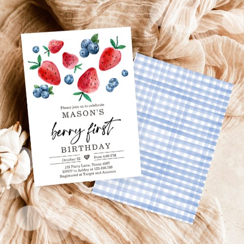 Berry Sweet 1st Birthday Strawberry Blueberry Invi Invitation