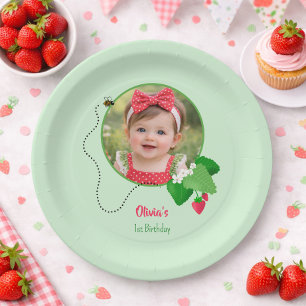 Berry Sweet 1st Birthday Strawberry Photo Paper Plates