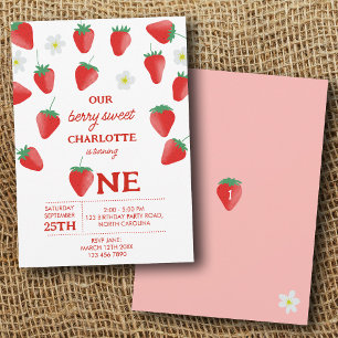 Berry Sweet 1st Birthday Strawberry Turning One Invitation