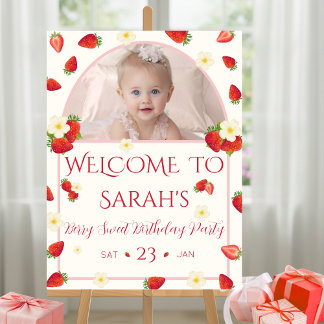 Berry Sweet 1st Birthday Welcome Sign Foam Board