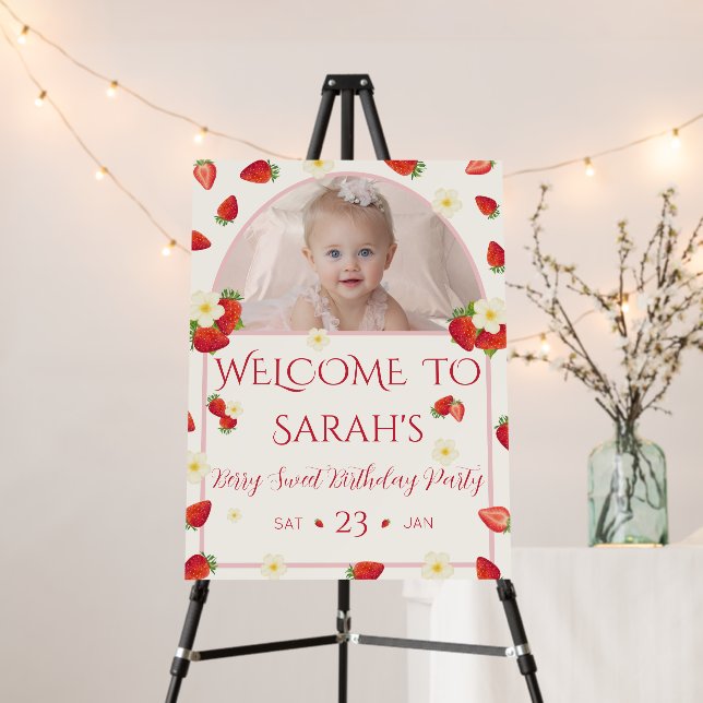 Berry Sweet 1st Birthday Welcome Sign Foam Board (In Situ (Stand))