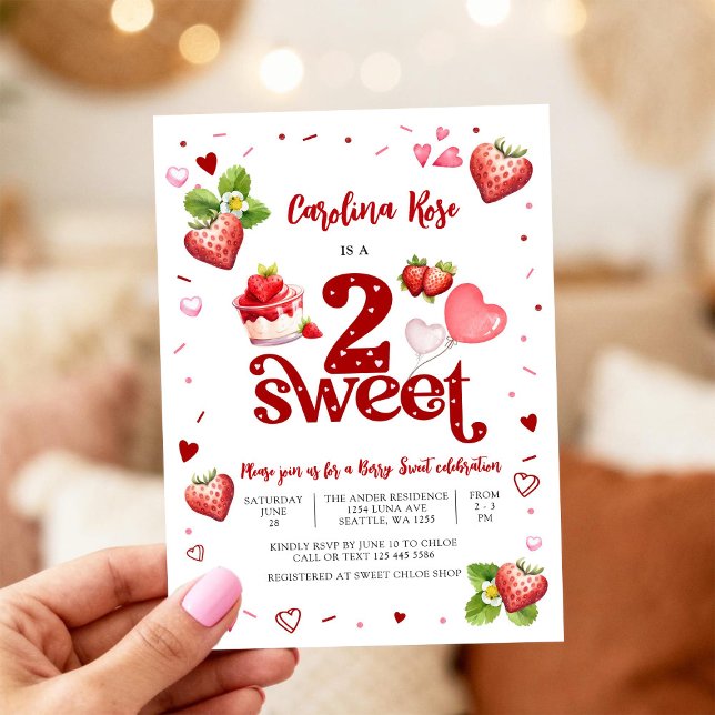 Berry Sweet 2nd Birthday Invitation (Creator Uploaded)