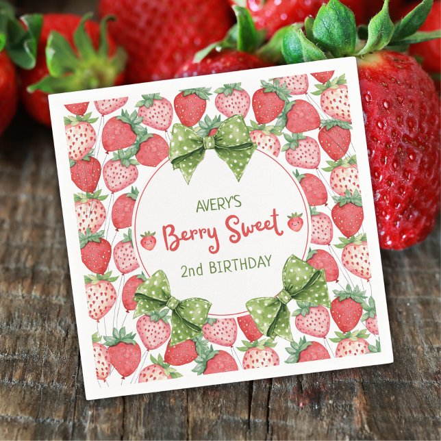 Berry Sweet 2nd Birthday Strawberry Party  Napkins (Creator Uploaded)