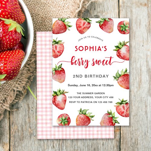 Berry Sweet 2nd Strawberry Birthday Invitation