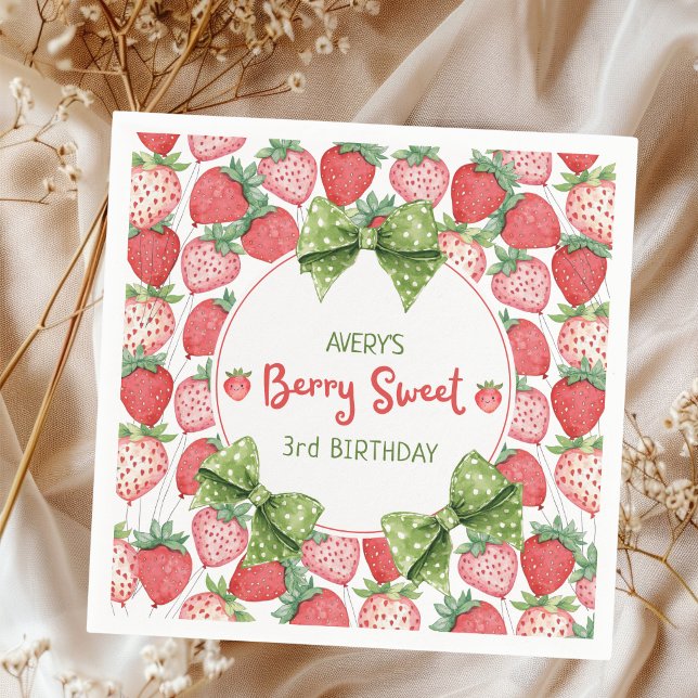 Berry Sweet 3rd Birthday Strawberry Party  Napkins (Creator Uploaded)