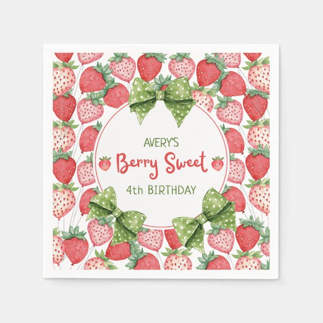 Berry Sweet 4th Birthday Strawberry Party  Napkins (Front)