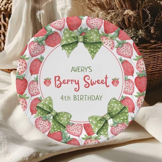 Berry Sweet 4th Birthday Strawberry Party  Paper Plates (Creator Uploaded)