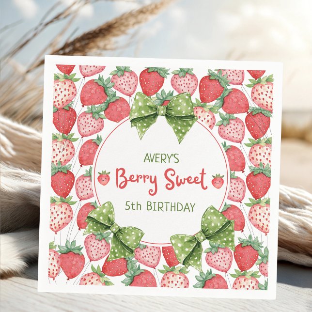 Berry Sweet 5th Birthday Strawberry Party  Napkins (Creator Uploaded)